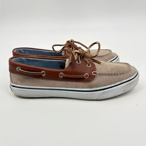 Sperry Men's Top Sider Bahama Chambray 2-Eye Boat Shoes Tan Size 11 - Picture 4 of 7